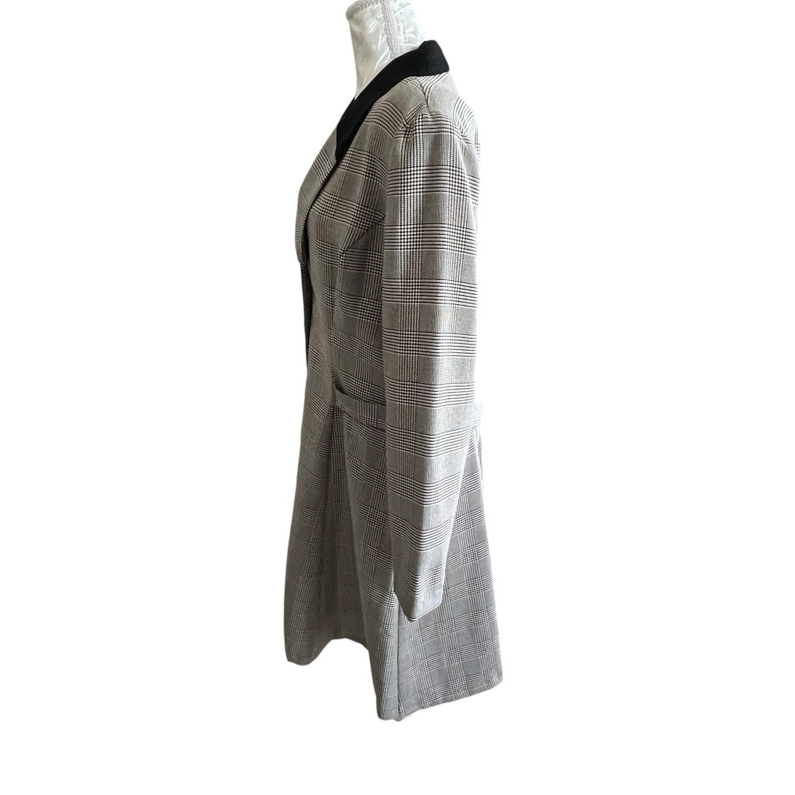 Vintage Sz 16 Classic Houndstooth Collard Shirt Dress Shoulder Pads Unlined USA