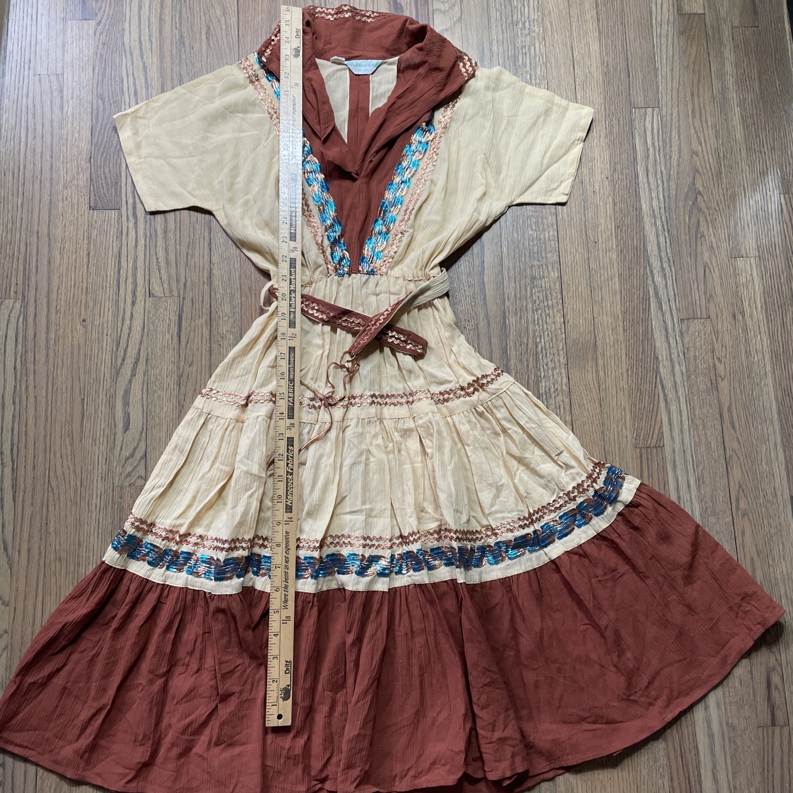 Patio Fiesta Dress VTG 1950s Western Dandees Apricot Cowgirl Brown SZ S/M 14