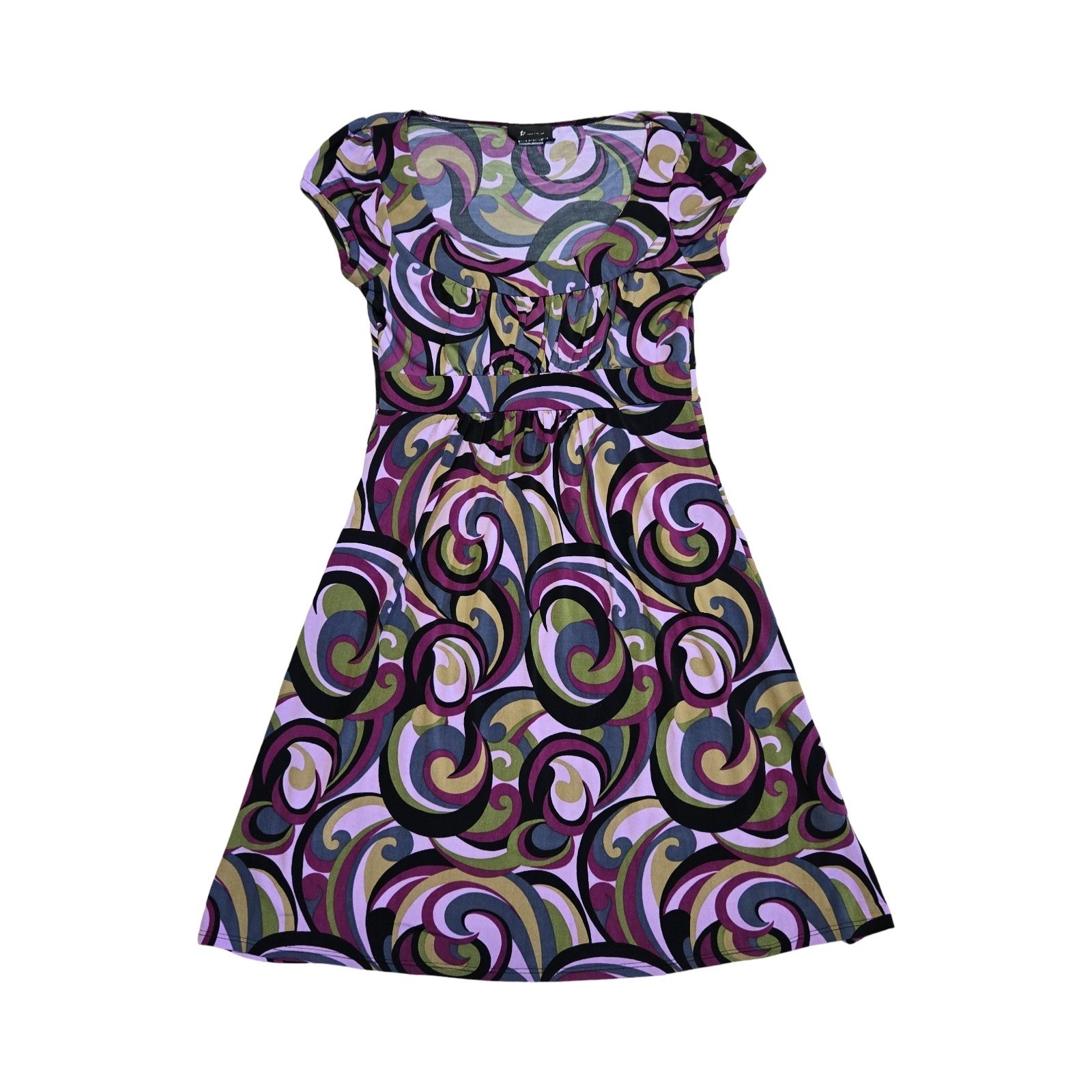 VTG y2k funky print babydoll mini dress / SM / B WEAR, retro, groovy, 70s, 2000s