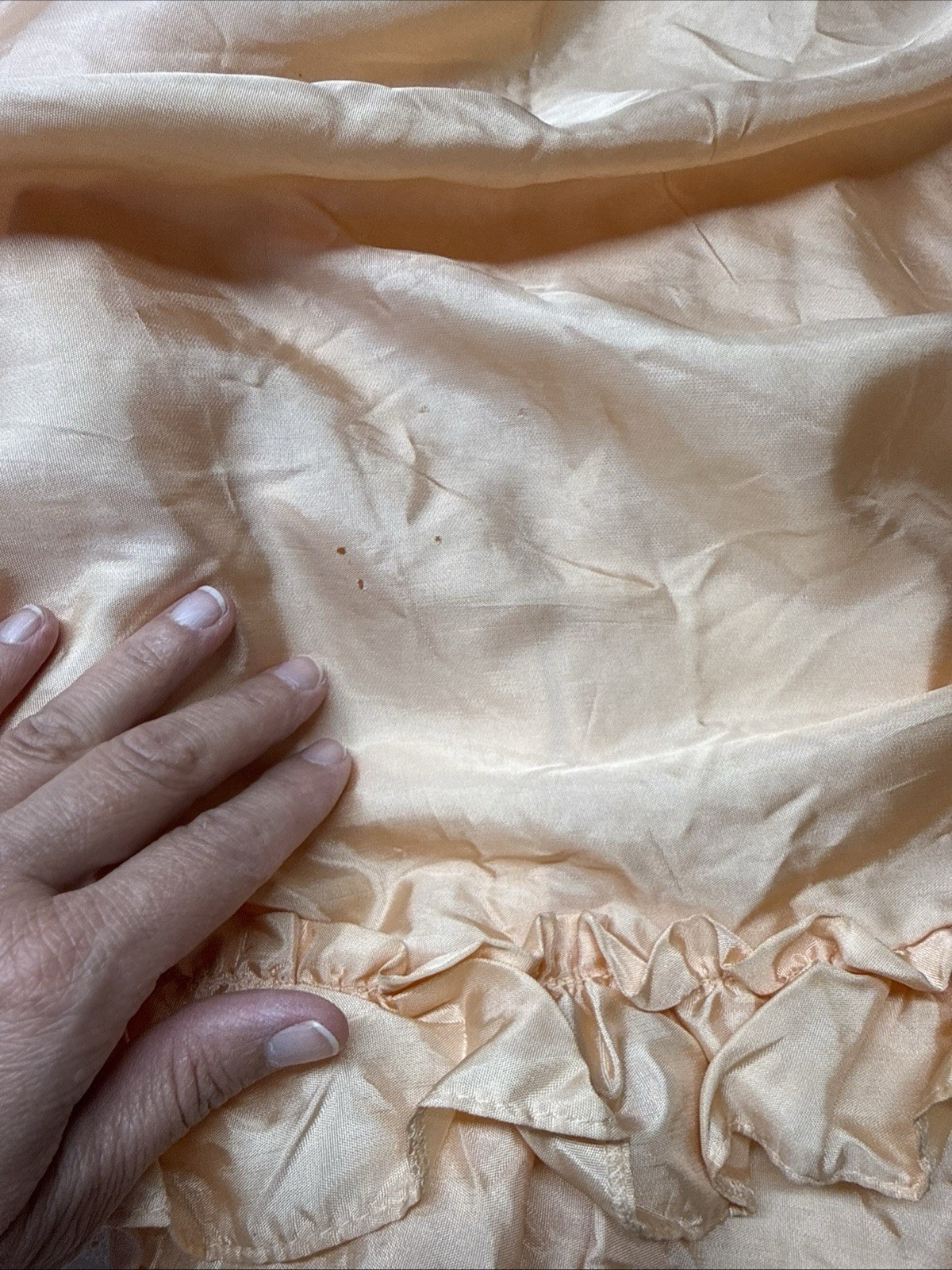 Vintage 70s Peach Taffeta Prom Dress Puffy Sleeve Bows US Sz 10 Made England