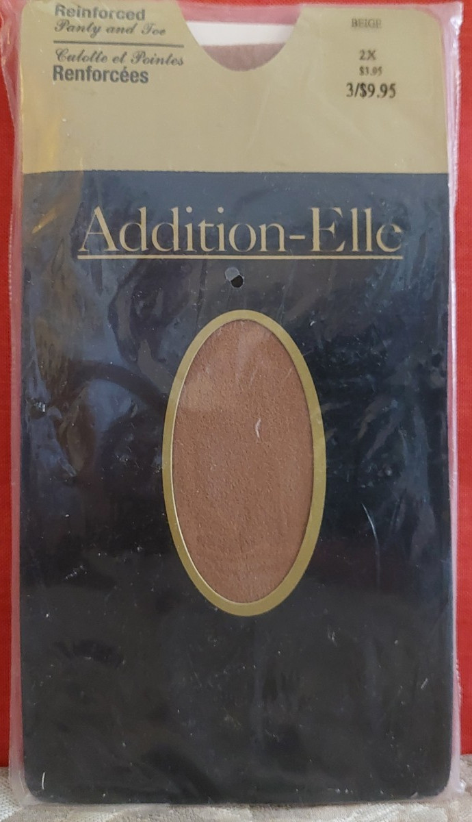 Vintage Pantyhose Addition Elle Reinforced Toe Color Beige 2X BOTW1