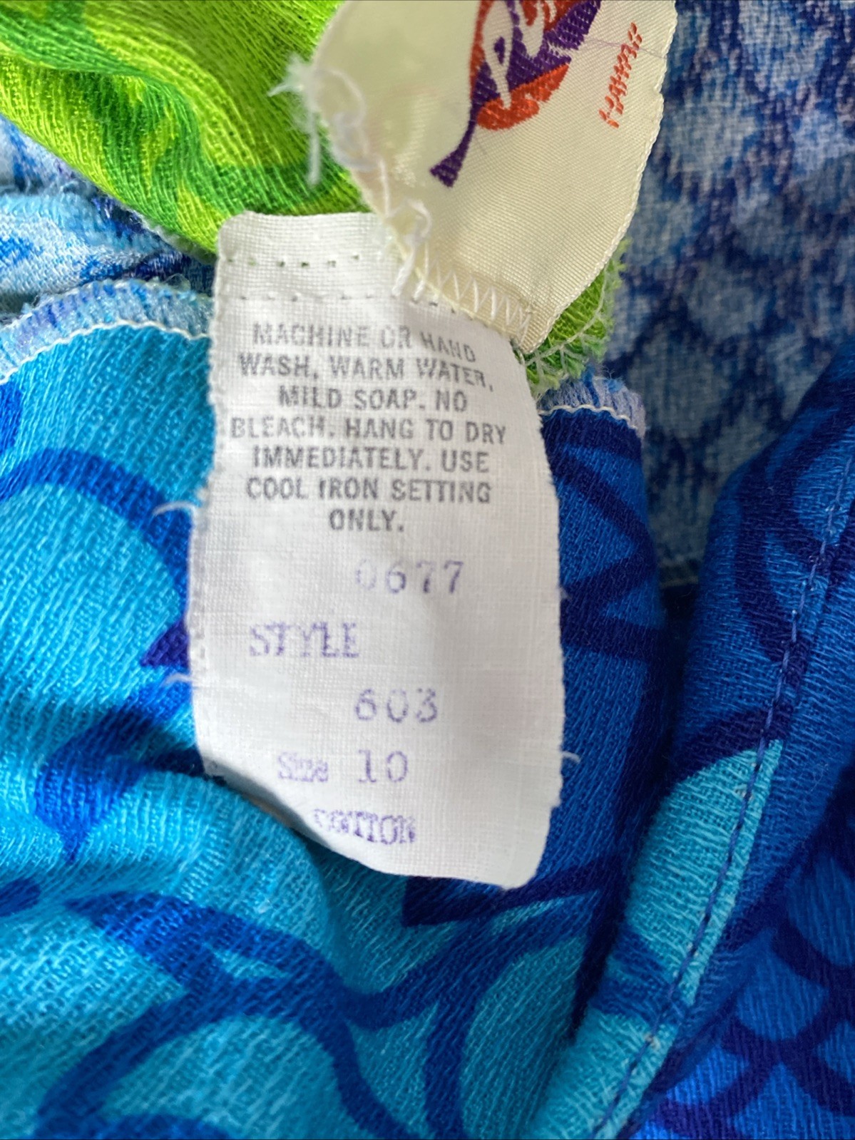 Vtg 70s Pomare Hawaiian Blue Green Floral Pineapple Tiki Muumuu Dress Sz 10