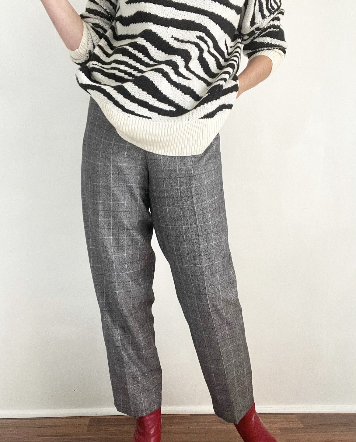 Vintage Highwaisted Grey Checked Plaid Casual Office Pants Trousers