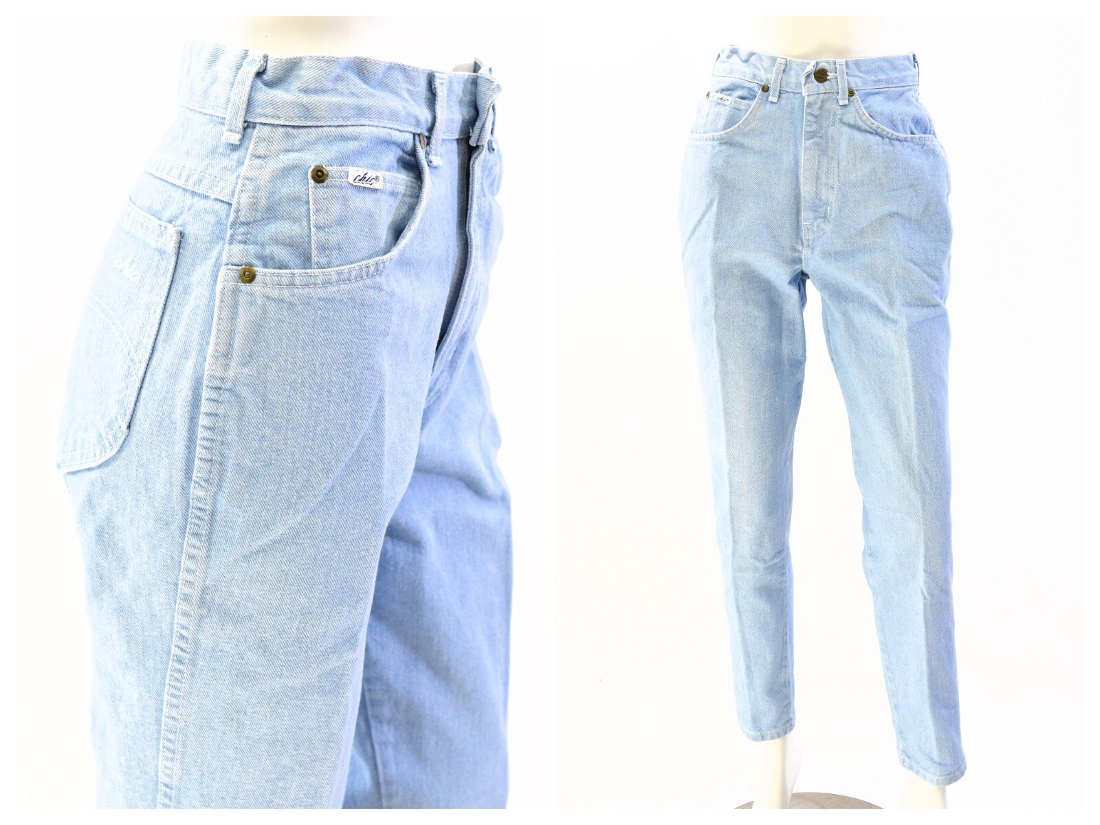 80s Vintage Chic Blue Wash Jeans Womens 4 High Waist Tapered Leg USA