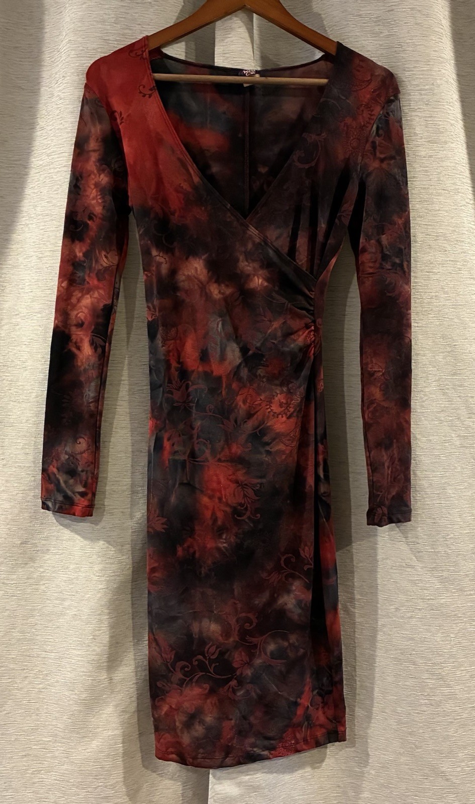 Vtg 90s Wild Cat Dress Womens Small Red Fairy Grunge Whimsigoth Boho Retro