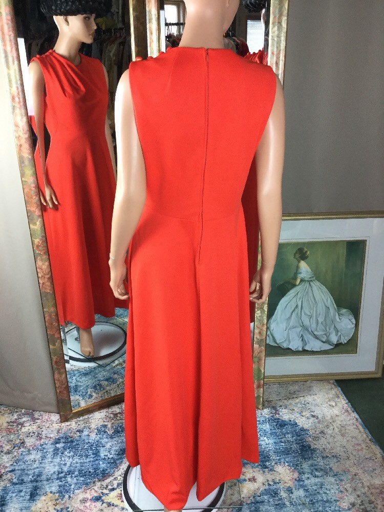 Vintage EUC Nancy Greer Orange Ruched Sleeveless Maxi Dress Gown Sz 12