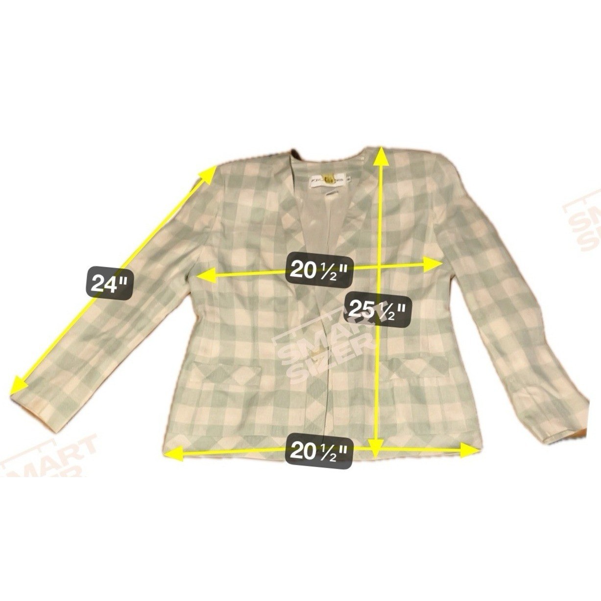 JH Collectibles Vintage Gingham Blazer Sage Green Plaid Collarless Jacket Size 8