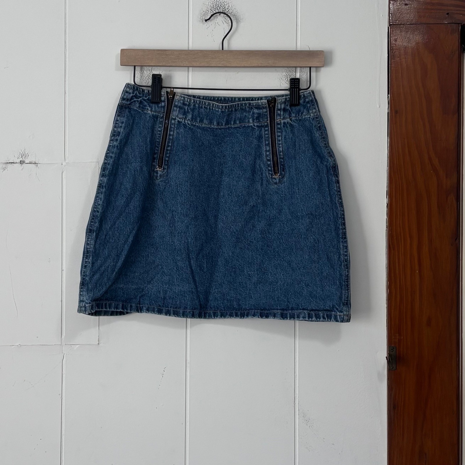 Vintage Xhilaration Denim Skirt 26 Waist Blue High Waist Double Zip Made in USA