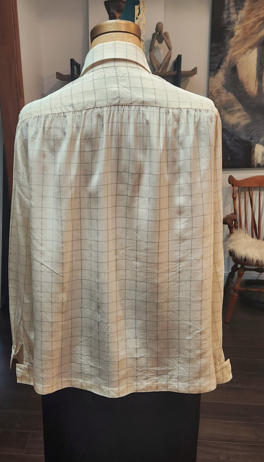 Vintage Hermès Paris Silk Blouse – Size 46 – Cream W/ Black – Luxury Designer