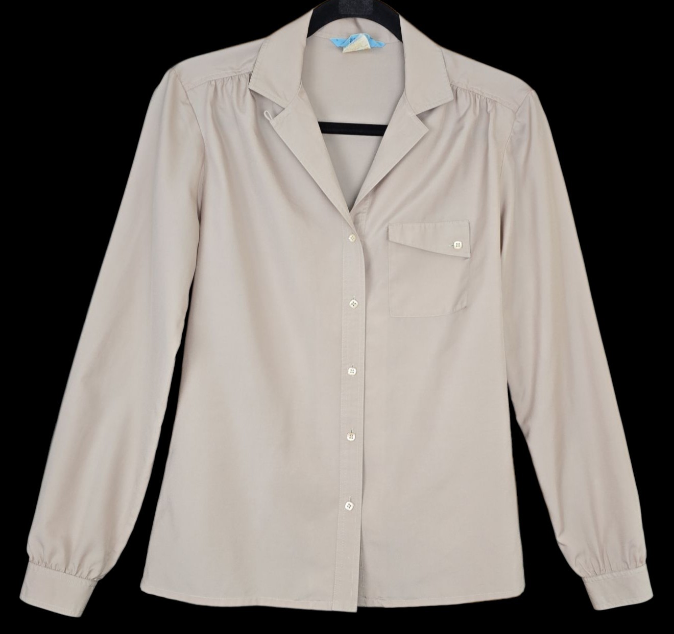 Vtg 60s Ship ‘n Shore Women M Blouse Beige Button Up Polyester Silky Lightweight