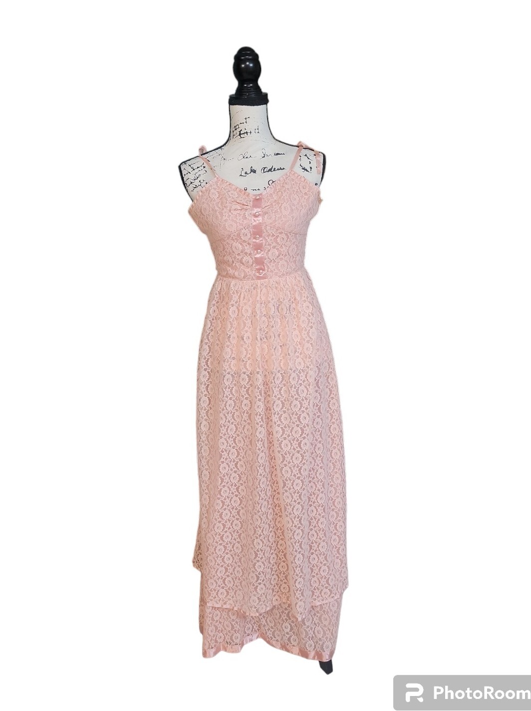 Candi Jones California Vintage 1970s Pink Lace Prairie Cottage Maxi Dress…