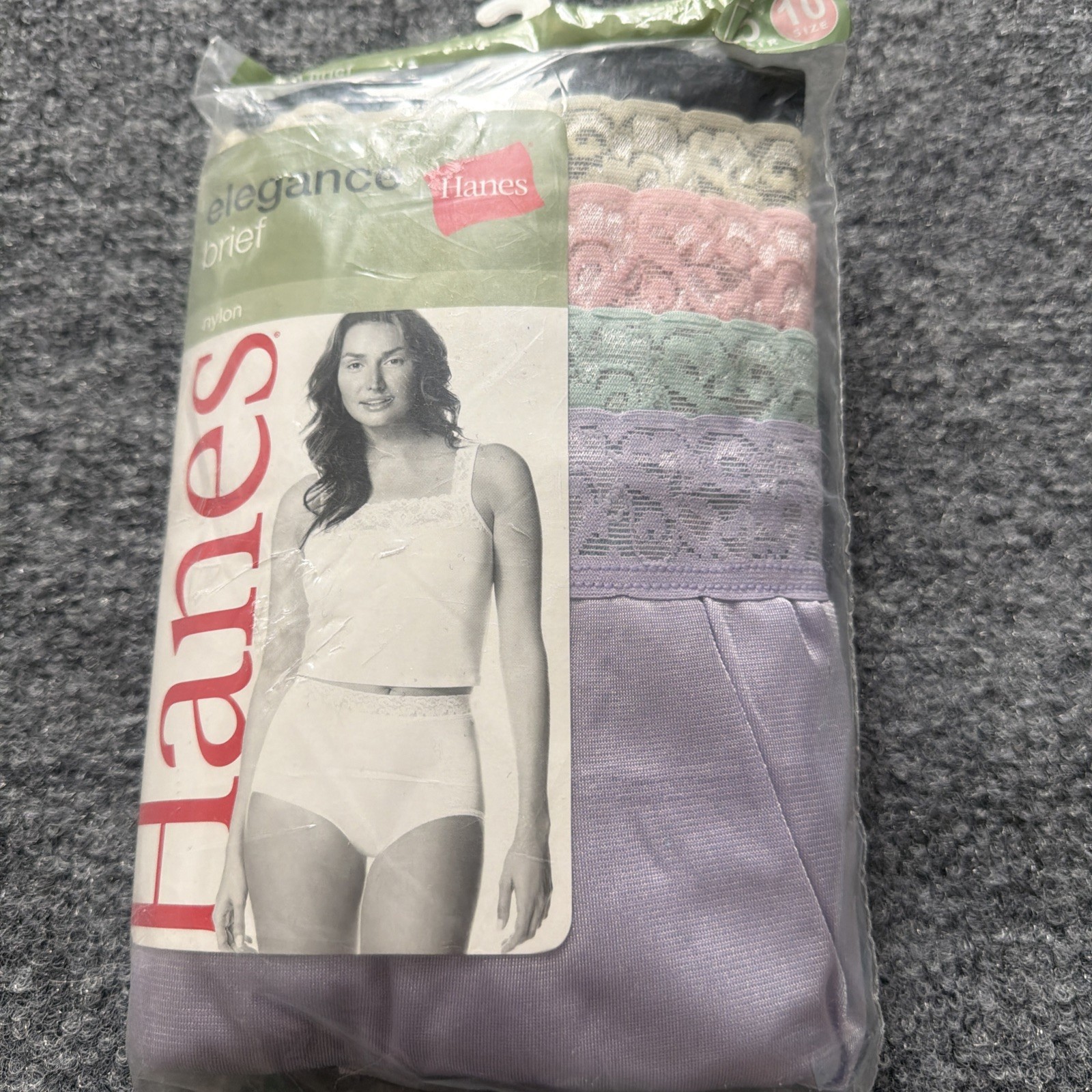 VTG Y2K Hanes Her Way Sz 10 Nylon Brief Mushroom Granny Lace Trim Panty NOS 5pk