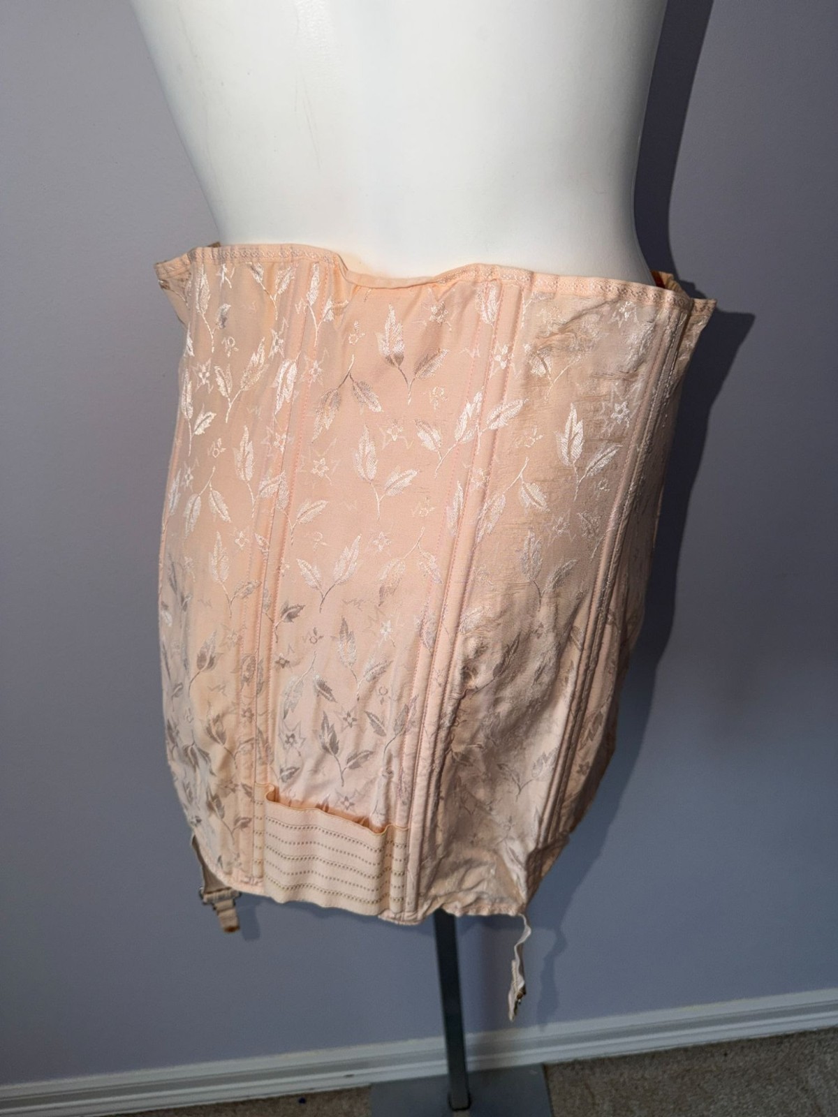 Vintage 50s Carol Brent Corset Girdle Peach Floral Pinup Coquette Lace Up Garter