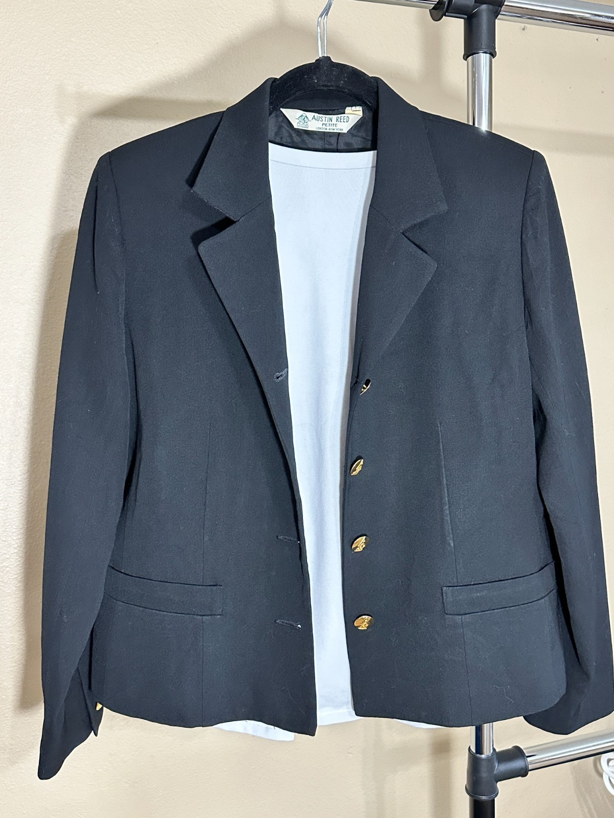 Vintage Austin Reed Black Double Breasted Blazer Size 10P Worsted Wool USA