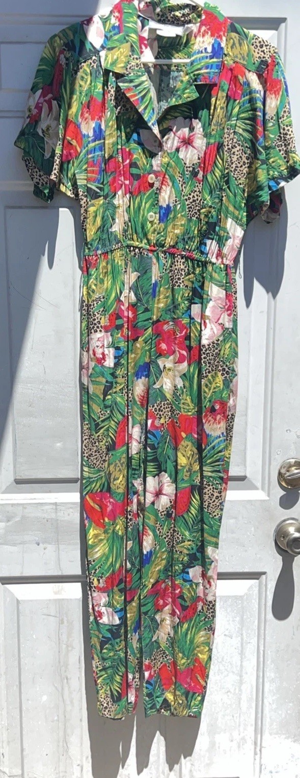 Vintage Carole Anderson Tropical Jumpsuit Viscose SZ 9/10 S/M Pants
