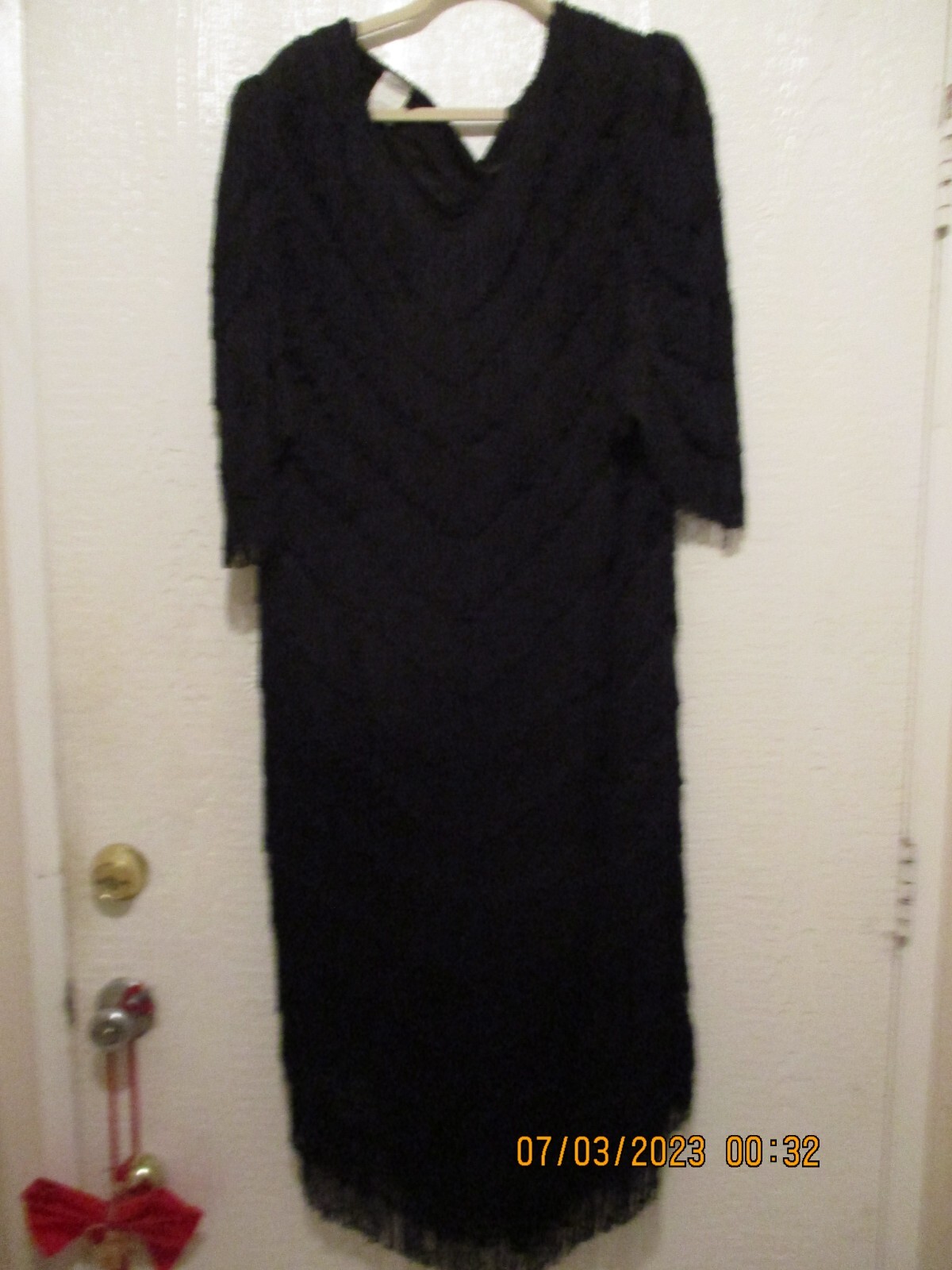 Vintage Nightworks Womens Black Fringe Specialty Dress (Size 22w) USA
