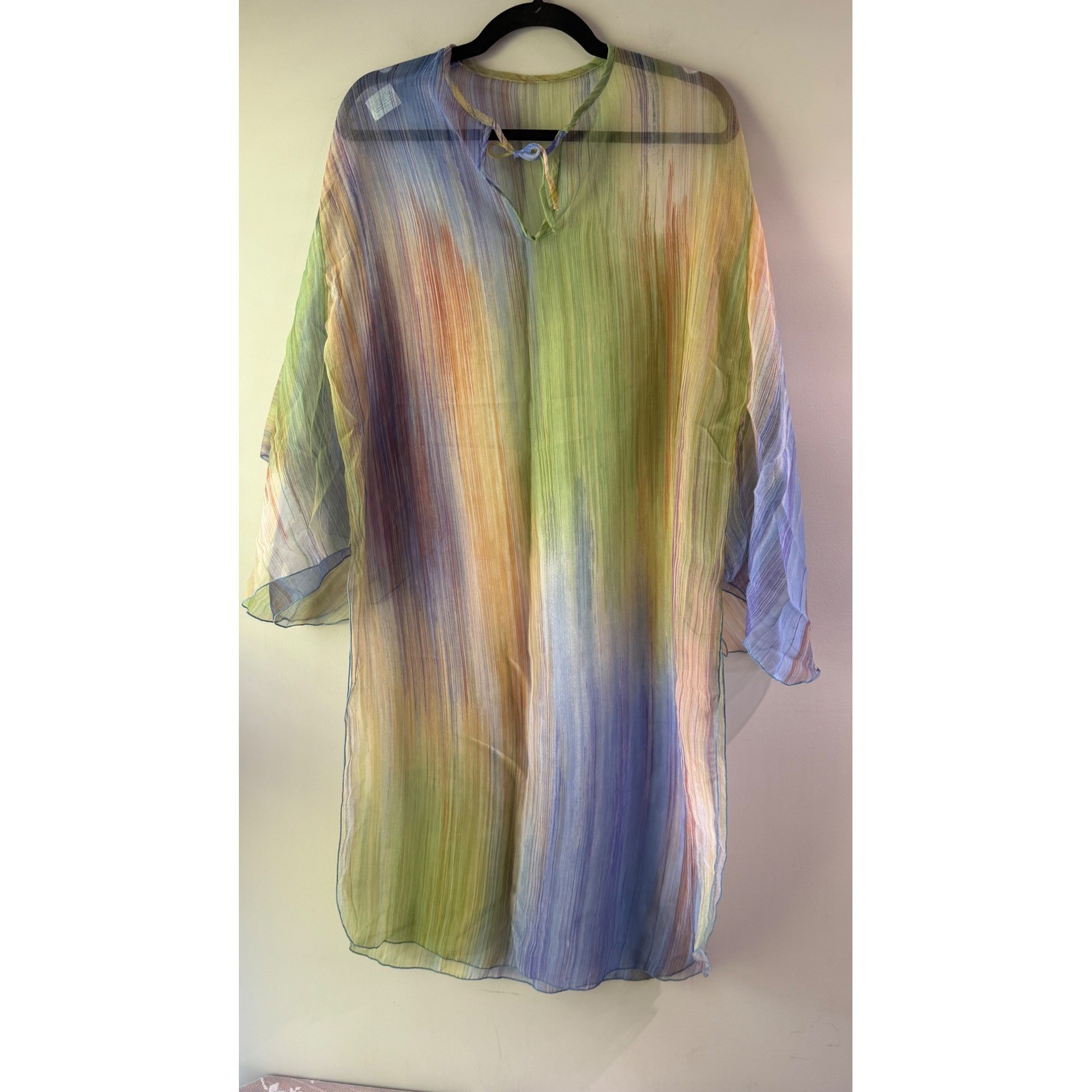Mimosa Tree Tunic Dress Womens 7/8 Multicolor Vintage Sheer Watercolor Excellent