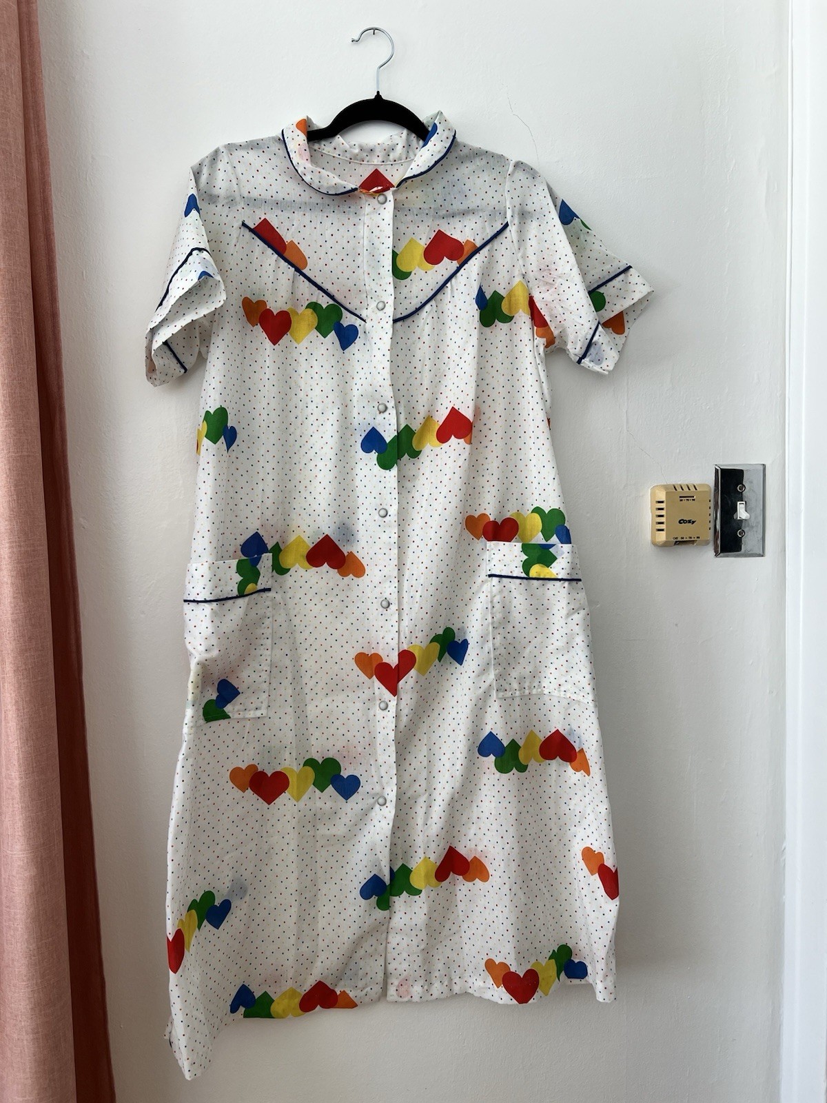 Vintage Night Shirt Dress Pajamas Polka Dot Hearts Women’s No Size Tag 70s Boho