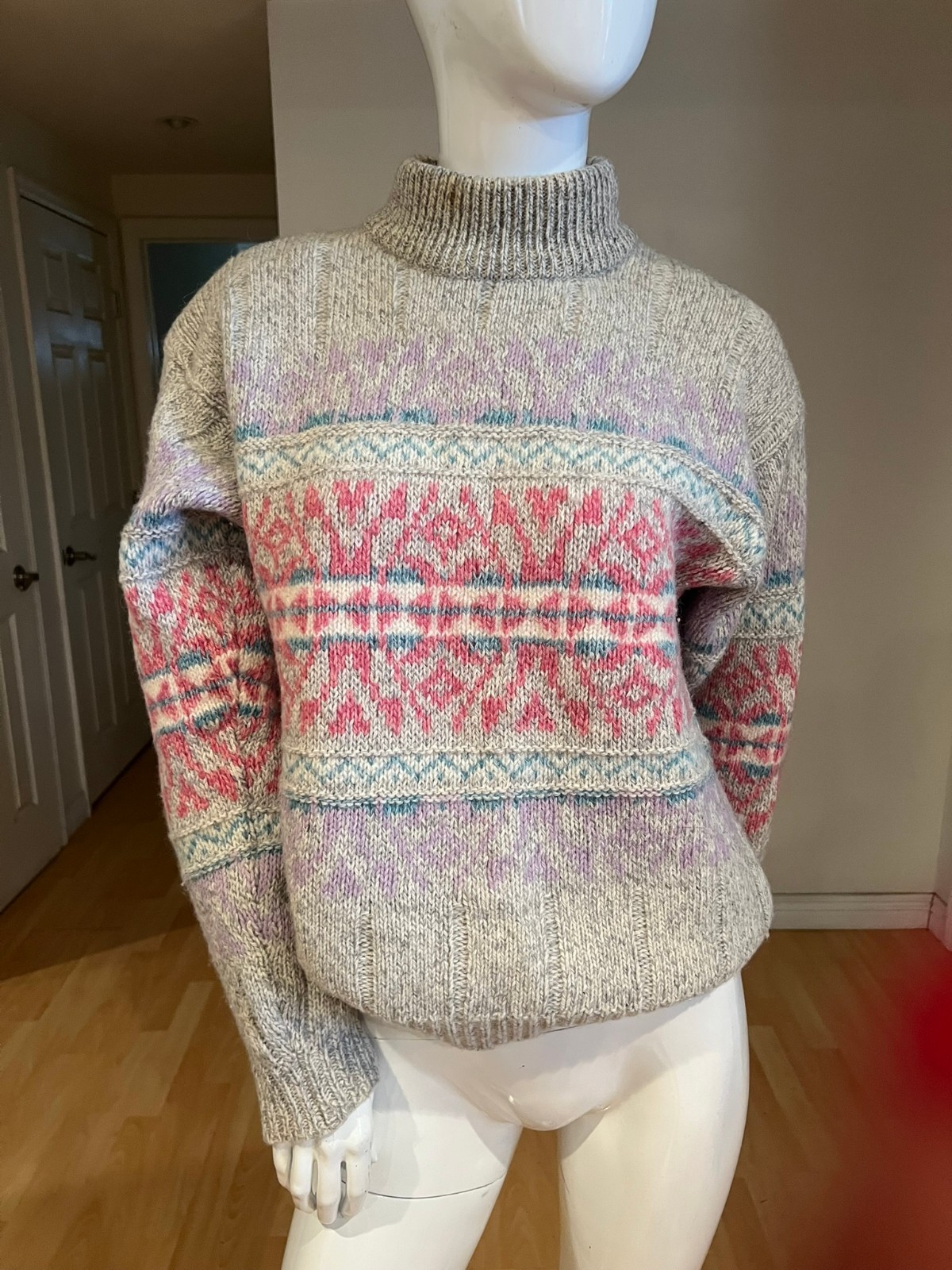 90s VINTAGE WOOLRICH WOOL FAIR ISLE MOCK SWEATER SIZE M MEDIUM