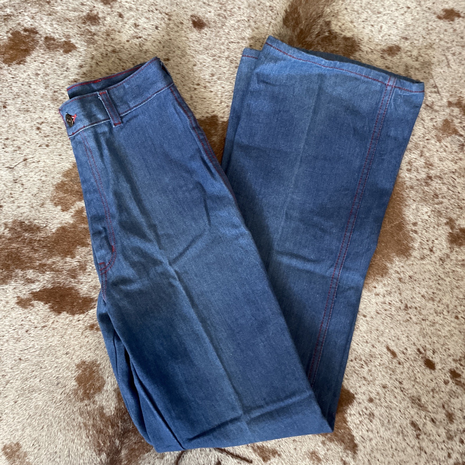 Vintage castle sq Jeans Womens 24” Waist Red Contrast Stitching Western 1970s