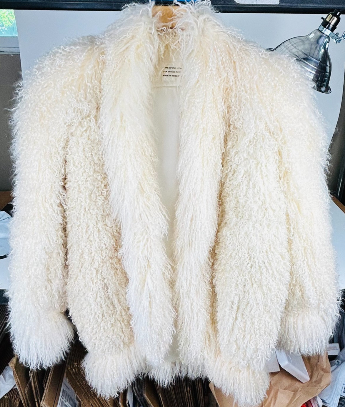 Vintage Tibetan Mongolian Lamb Fur Coat White Ivory Curly Shag Women’s small 80s