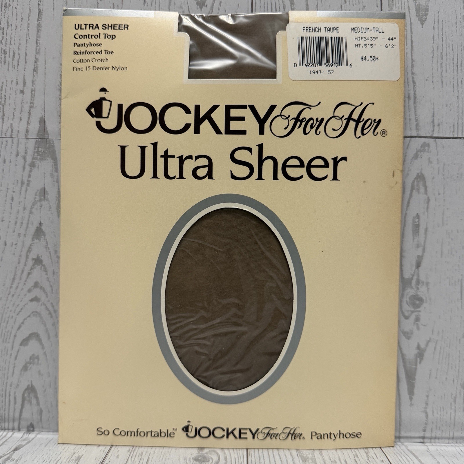 1990s Vintage Jockey 4 Her Ultra Sheer Pantyhose French Taupe Medium-Tall 1943