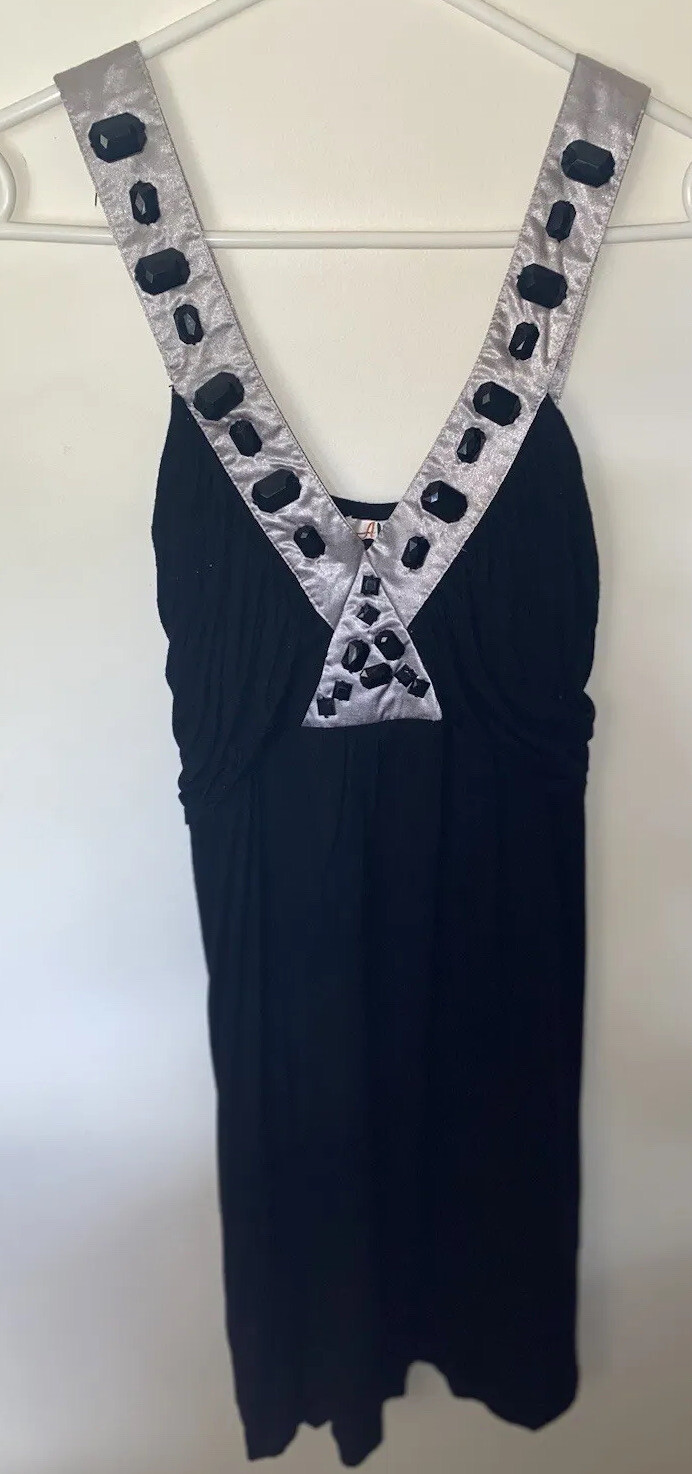 Vintage A-Live Ladies Black Free Flowing Top Size 12 Silver shoulder straps