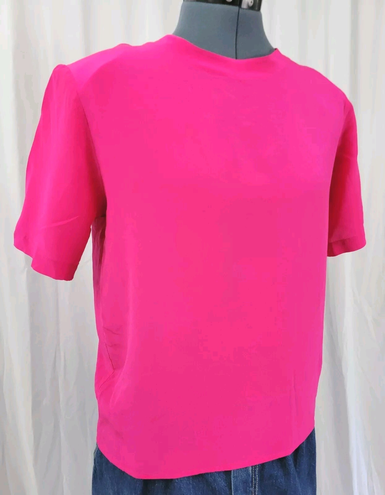 Vintage Christie & Jill Hot Pink Short Sleeve Blouse 100% Silk Size Small