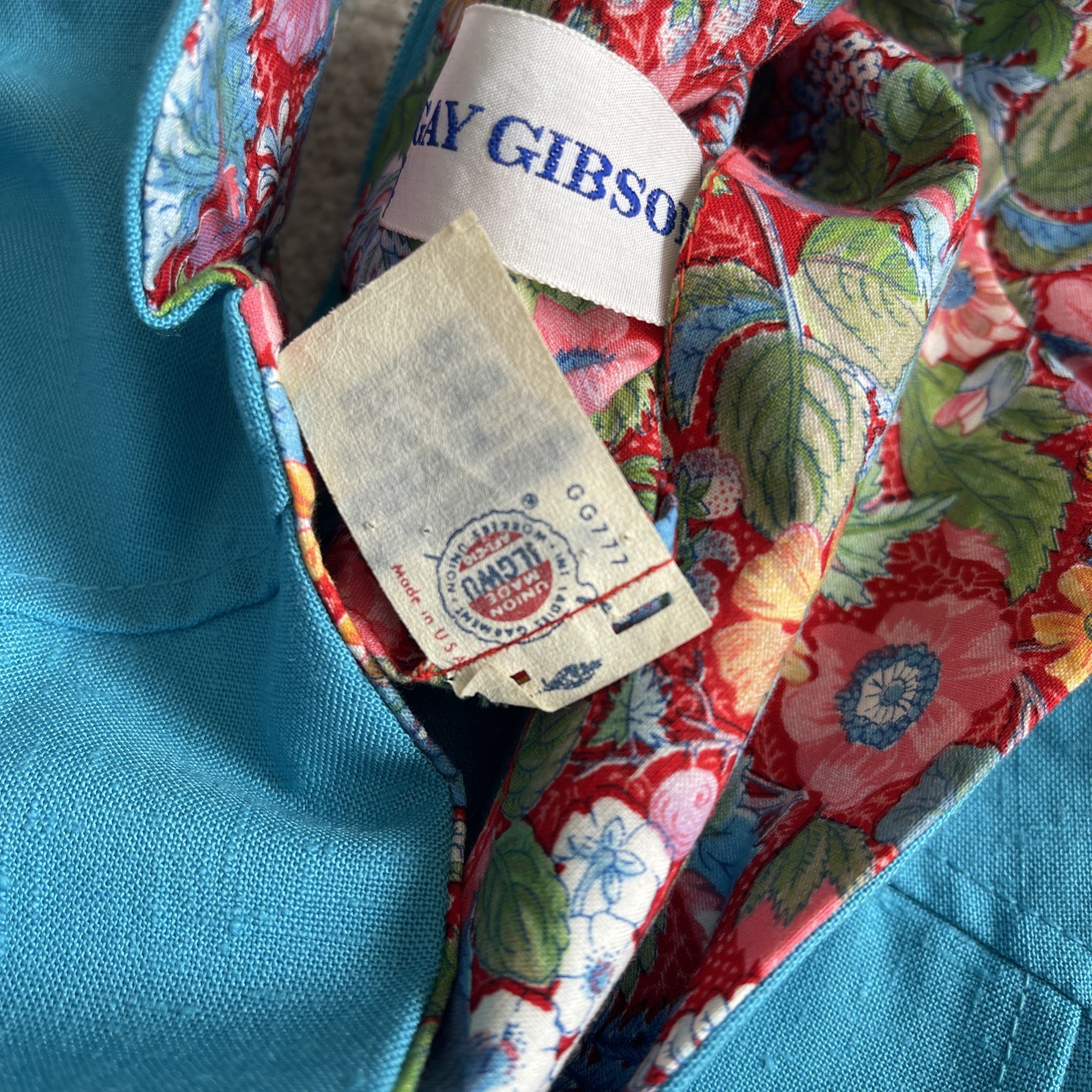 Vintage Gay Gibson Turquoise Mod Dress Floral Lining Sleeveless Midi Retro 60s