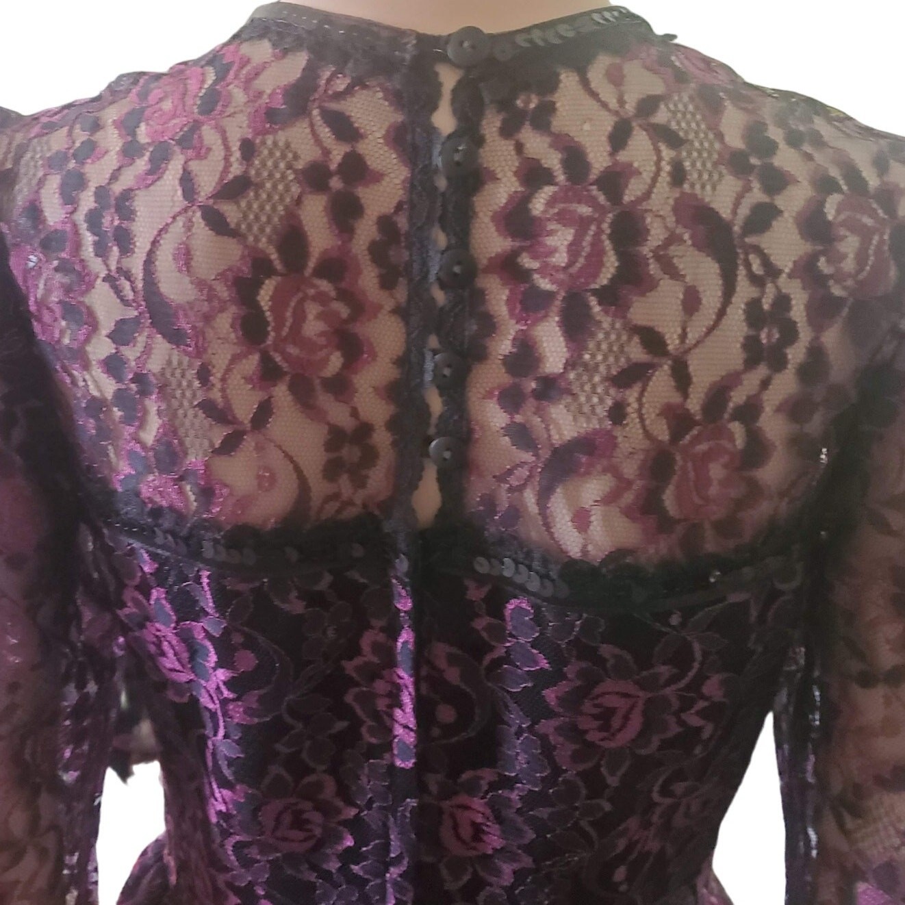 Vintage Gunne Sax Lace Dress 7 (fits like XS) Black Purple Whimsigoth Peplum