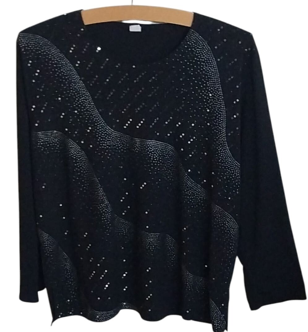 vintage Elegant Women’s Black Blouse for Special Occasions – Crystal Embellished