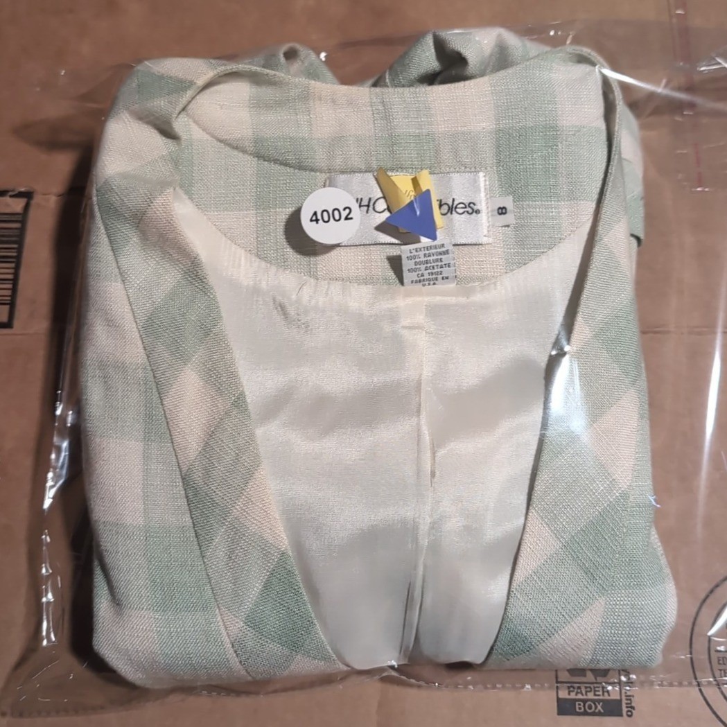 JH Collectibles Vintage Gingham Blazer Sage Green Plaid Collarless Jacket Size 8