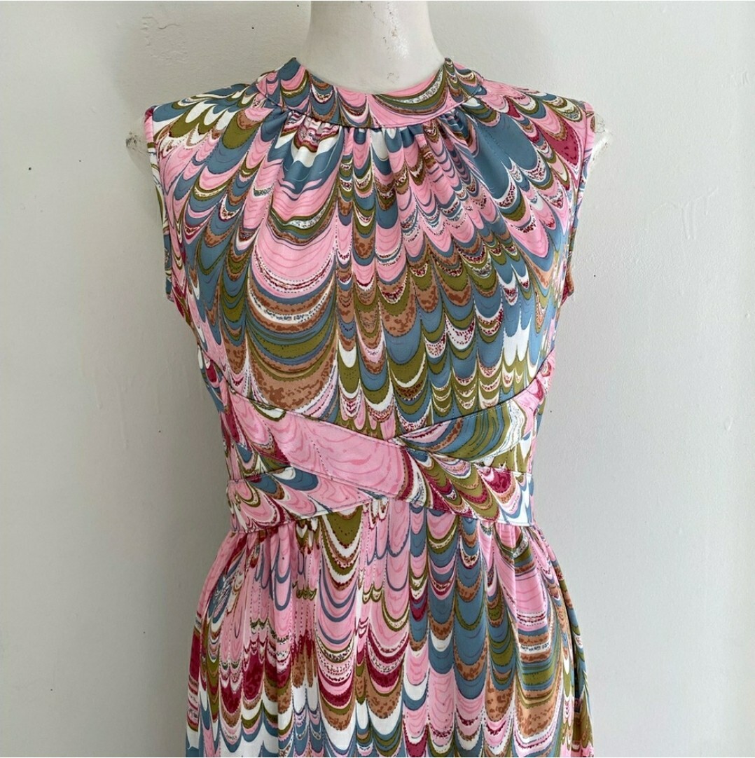 60s/70s Vintage Leslie Fay Original Psychadelic Maxi Dress