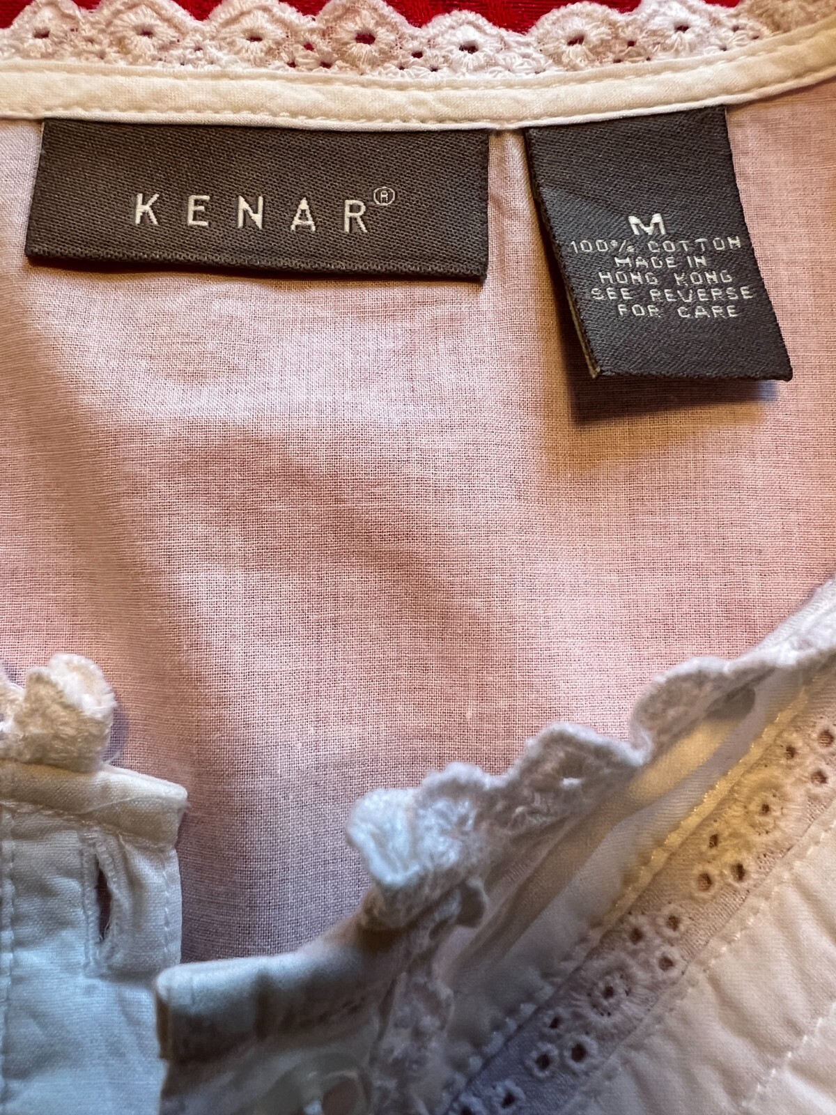 Vintage Lace Front and Cuffs Button- Up Kenar Blouse Women’s Size M 100% Cotton