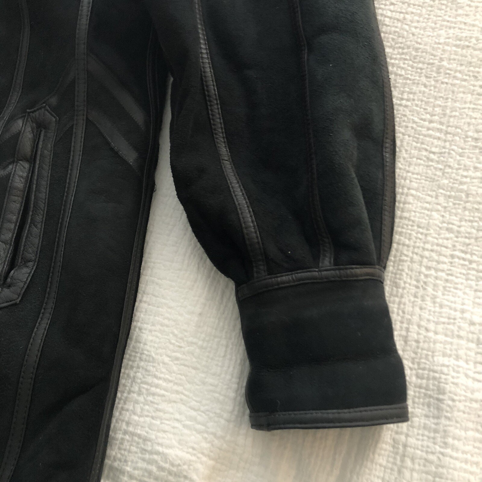 Toppolino Black Coat Fine Leatherwear Shearling Lined XS Checkered Vintage
