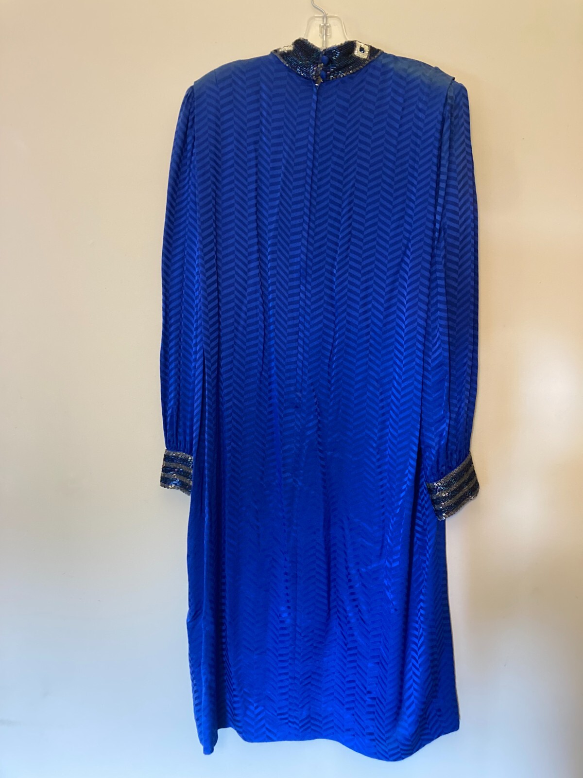 VTG Francesca Of Damon For Starington Blue Silk Ornate Embroidered Dress – sz 14