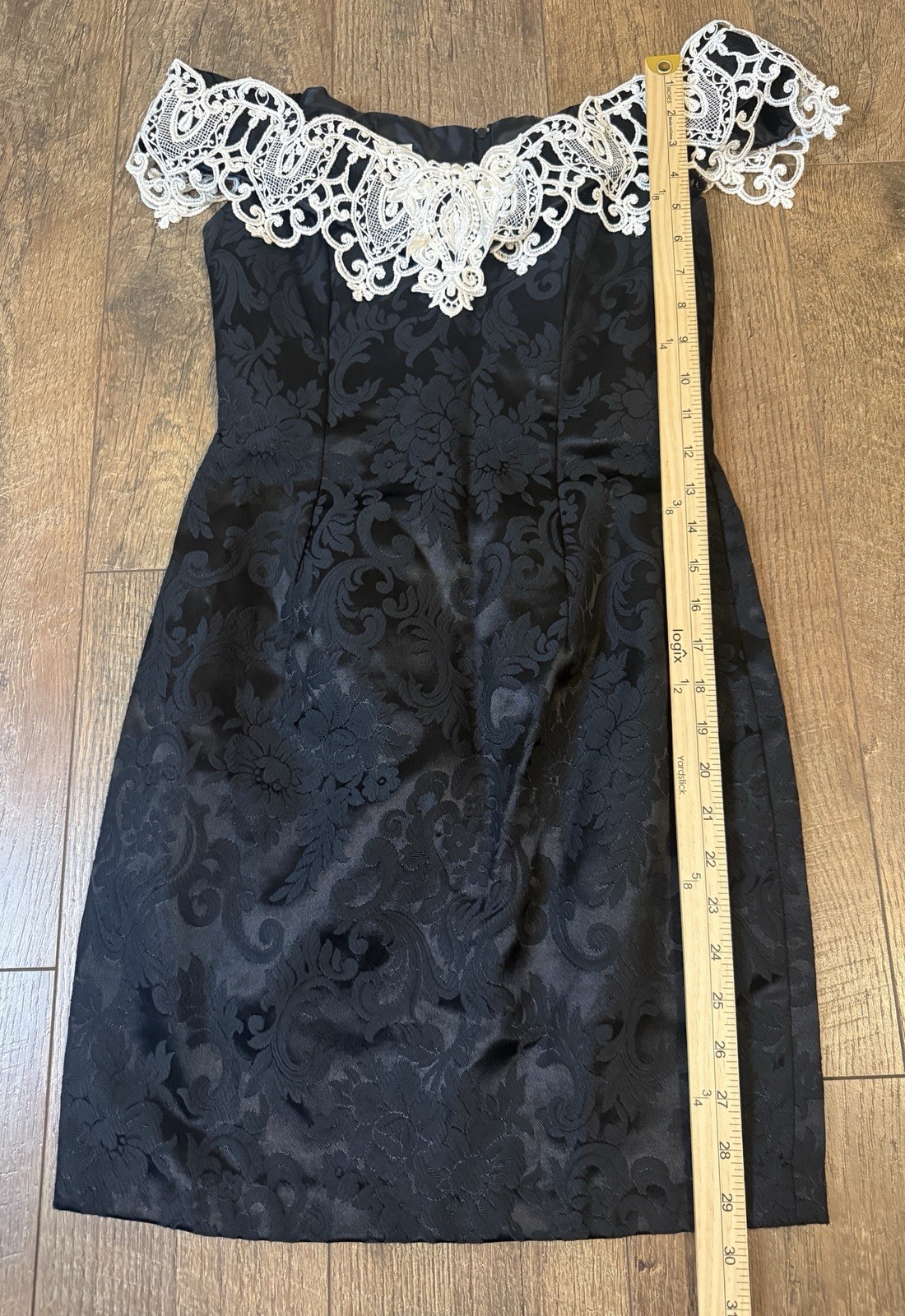 NWT Gunne Sax Dress VTG Black Short Jacquard Flower Lace Cocktail SZ 5/6