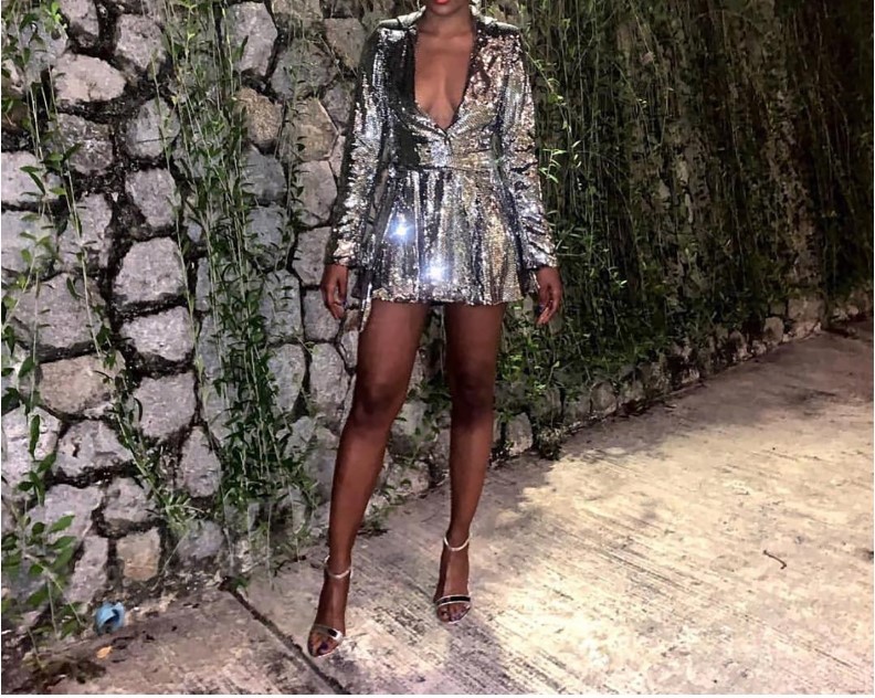Women Sequin Spaghetti Strap Sexy Party V-Neck Sleeveless Backless Mini Dress SC