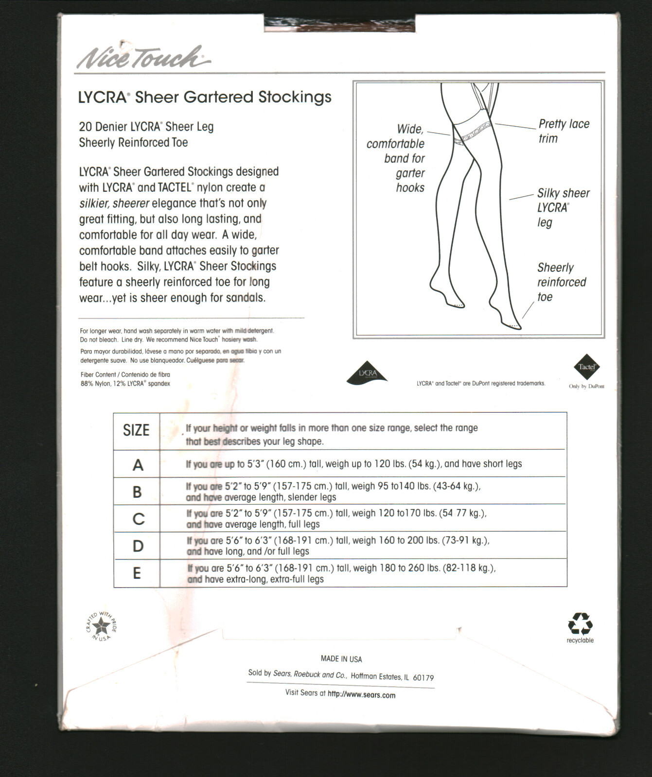 Nice Touch Lycra Sheer Gartered Stockings Soft Taupe Size A 20 Den Sears 1990s