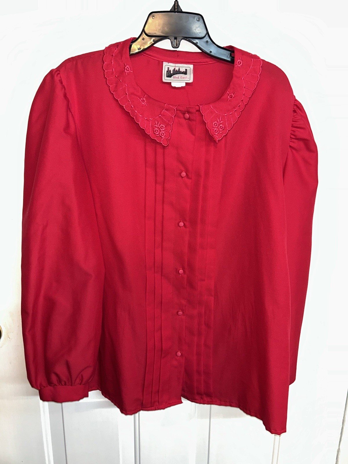 Vintage 80s Blouse Red Secretary Glam Office Retro Boho Size 1X/ 2X SKU B2