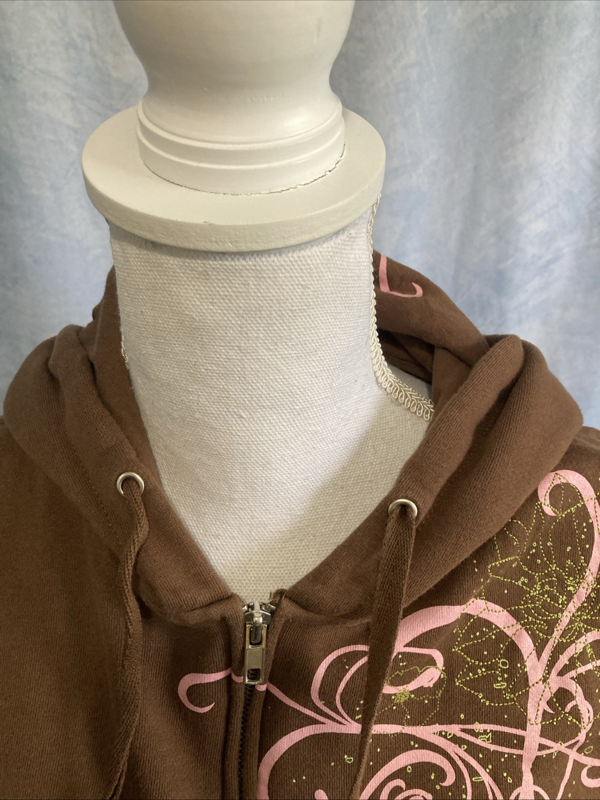 VTG Y2K Billabong XL Brown Pink Swirl Zip Hoodie Green Embroidered Graphic Surf
