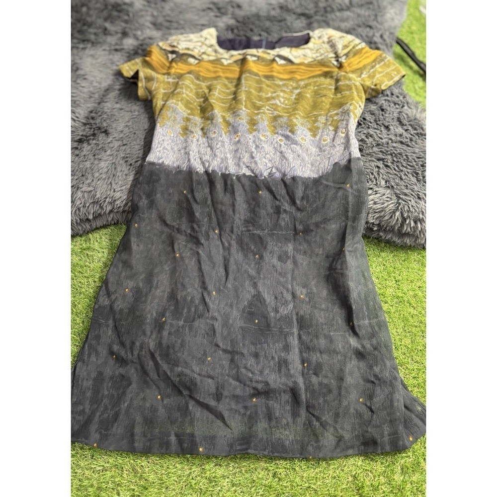 Vintage Michael Blair Dress Womens Size 10 M Dip Dye Color Block Western Yellow