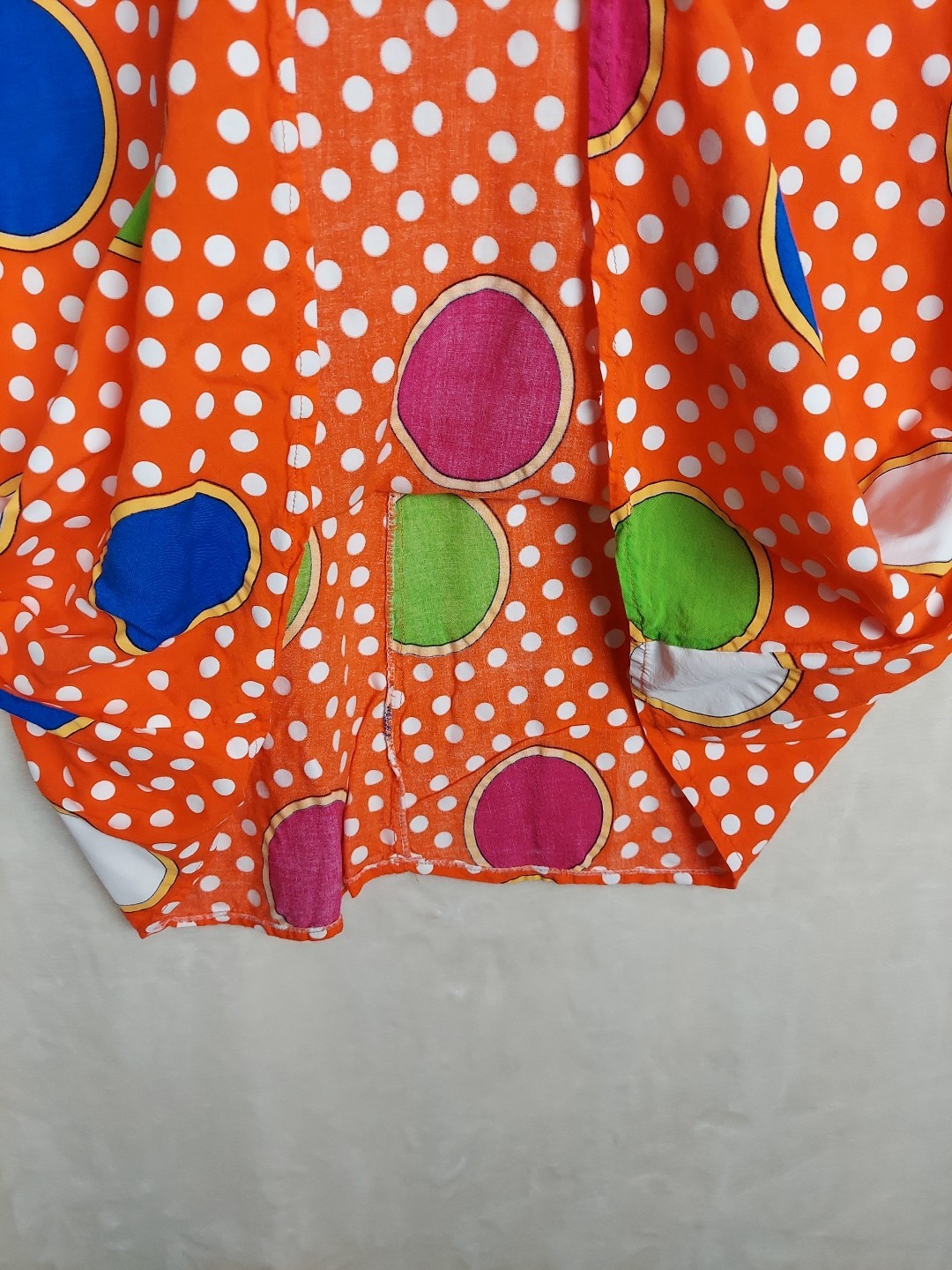 Vintage 60’s Mayette Dress Womens Large Orange Polka Dots Pockets hippie