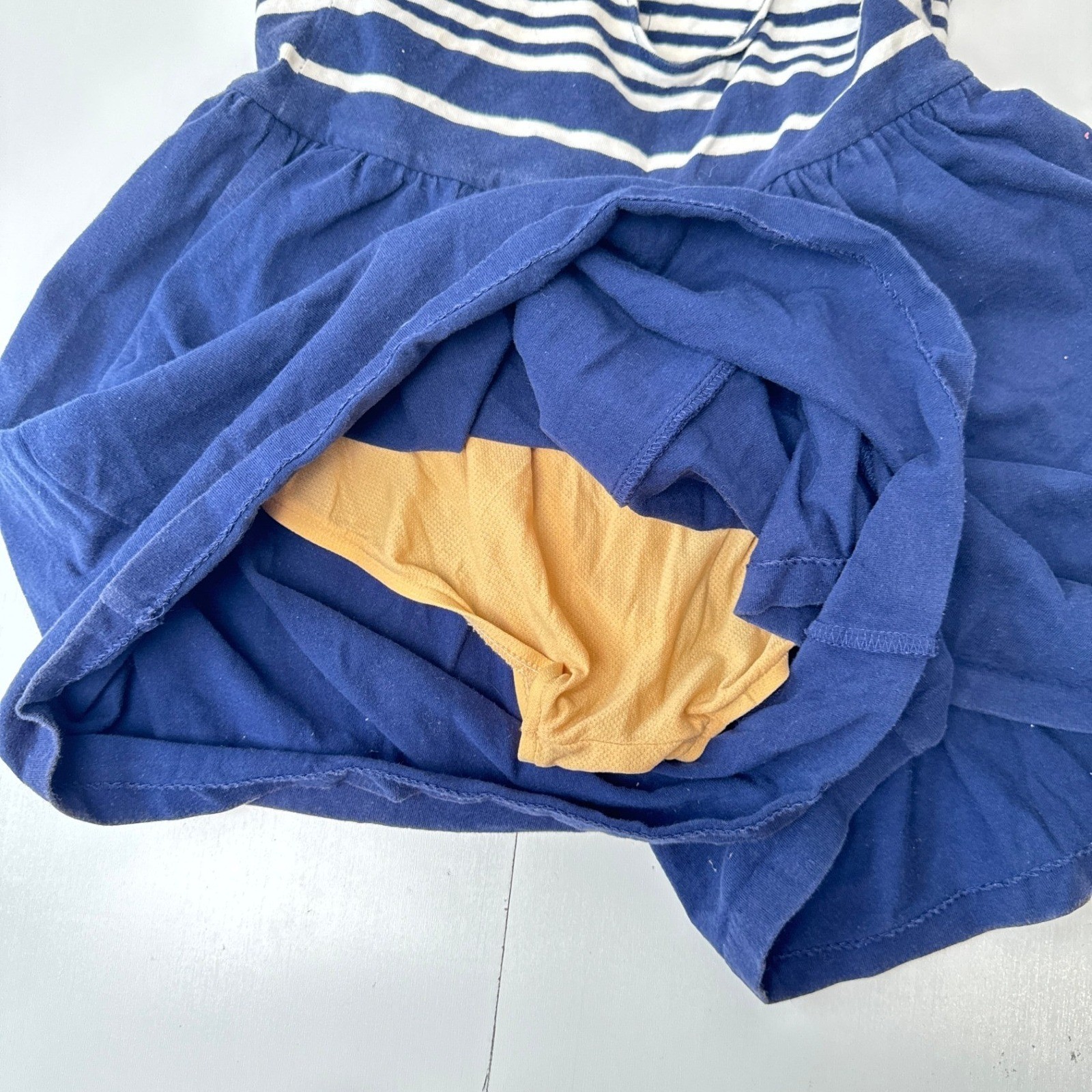 Vintage Jantzen Sport Blue White Striped Swim Dress Romper Size 14 Made in USA