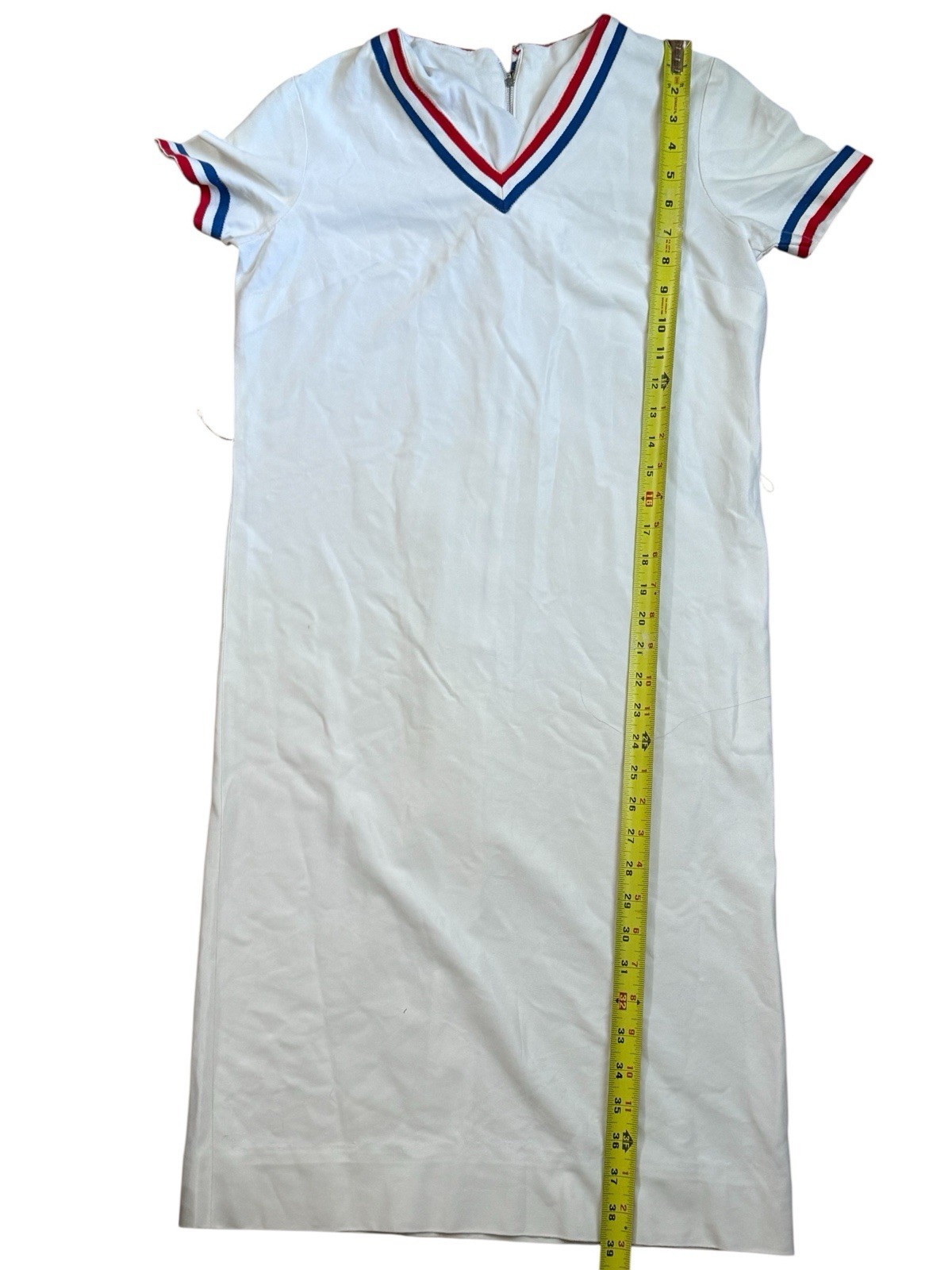 Vintage Betty Barclay Dress 1960’s White With Belt Red White & Blue Trim READ**