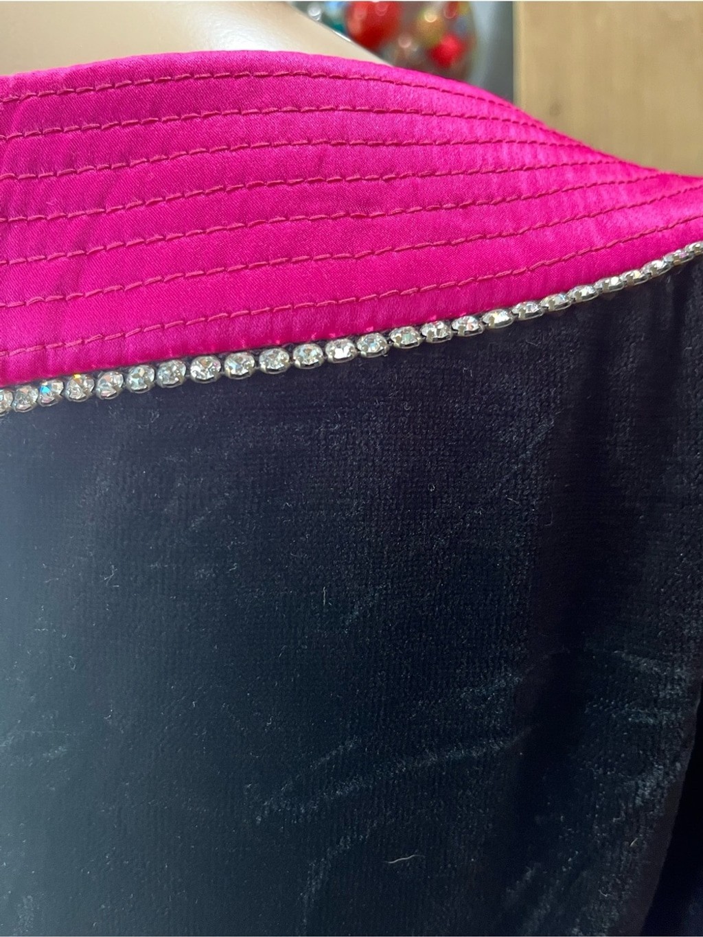 Black Velvet shift Cocktail Dress with Hot Pink Collar with rhinestone trim-14