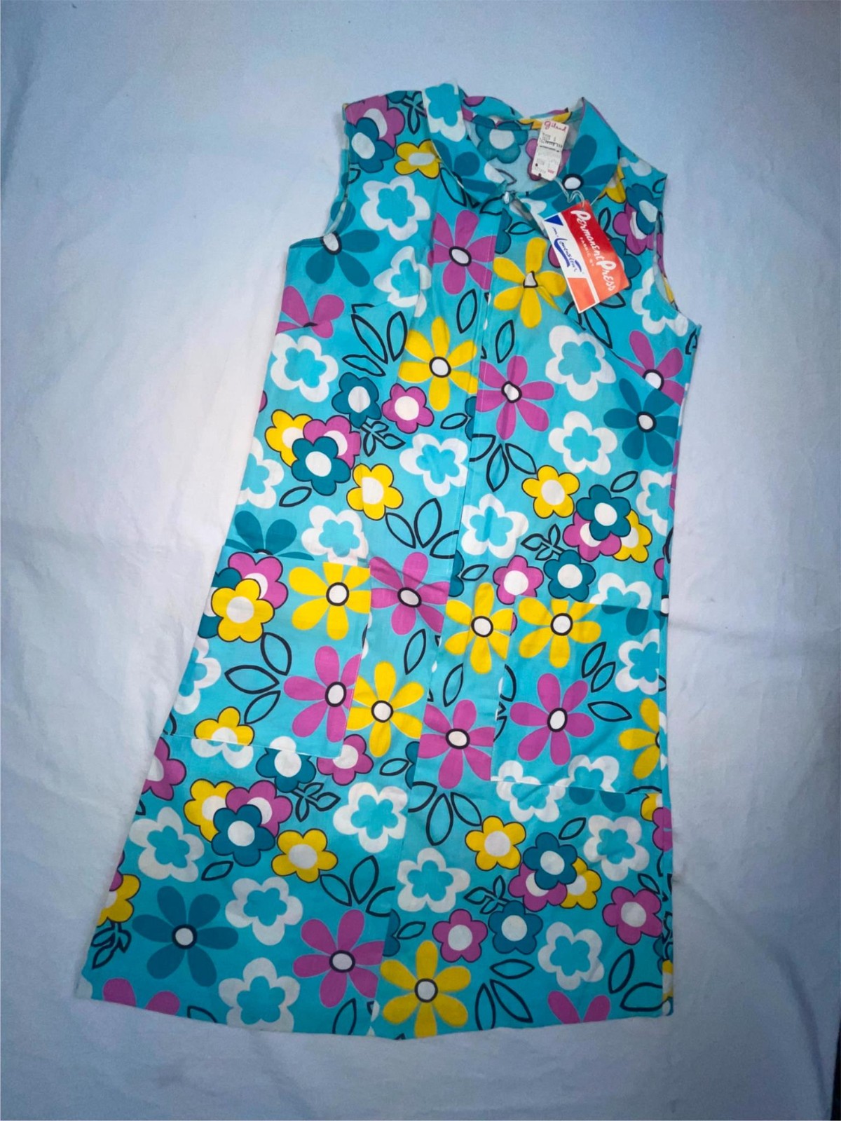 VTG 60S 70S WOMENS S NEW BRIGHT FLORAL FLOWER DISCO RETRO GOGO HOUSE SHIFT DRESS