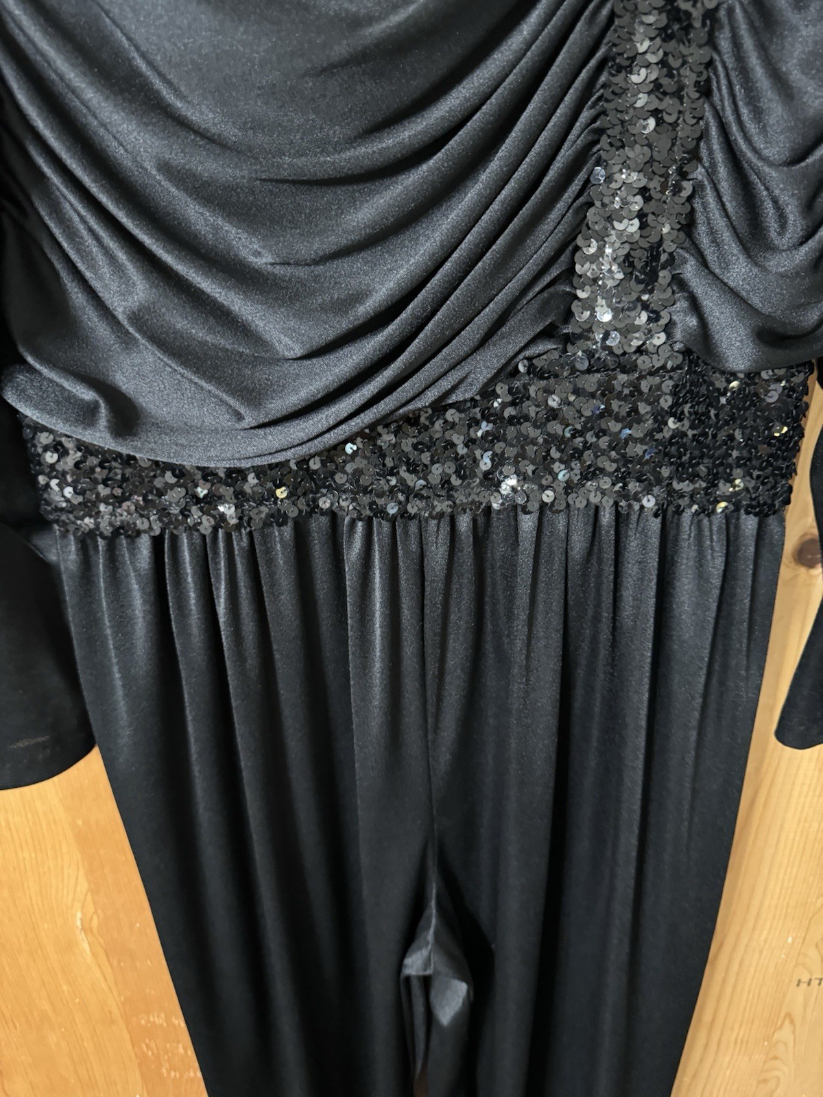 VTG 70s Claralura Original Black Sequin Disco Jumpsuit Women’s Size S/M NWOT