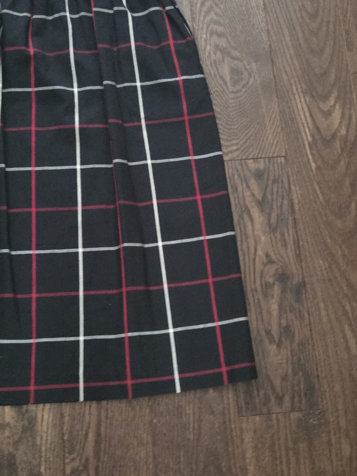 Vintage Black Windowpane Plaid Midi Skirt Red White High Waist ALine Side Button