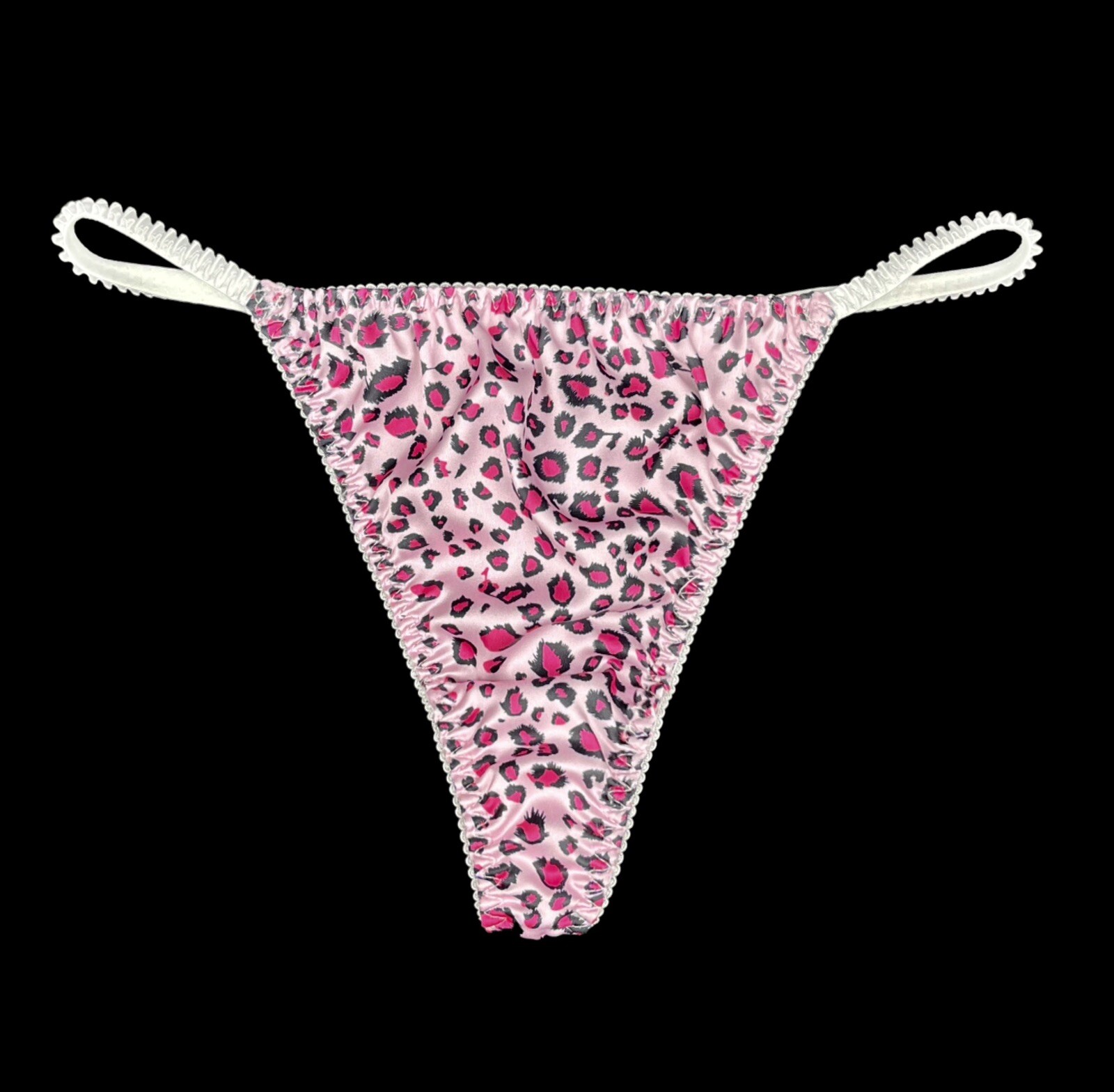 Satin String Thong Pink Animal Print L